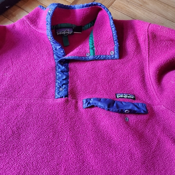 Patagonia Vintage 90s Patagonia Snap Fleece Sweater Med Pink - Picture 2 of 6